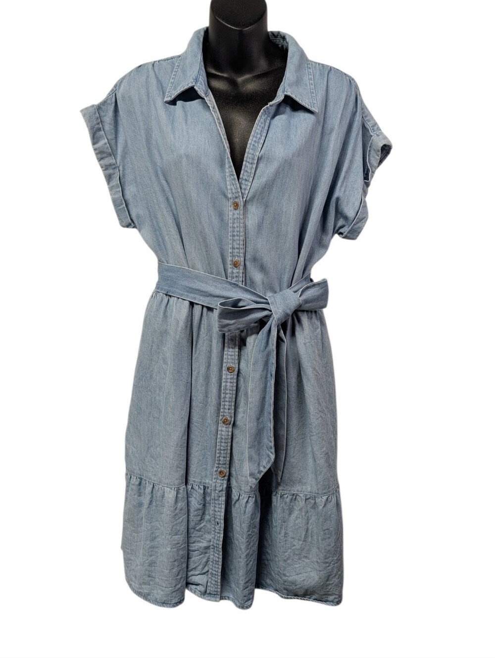 maurices Shirt Dress Women's XL Blue Denim Belted Button Front Collared Knee